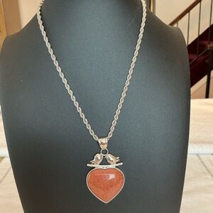 Brown Goldstone Silver Tone Pendant Necklace